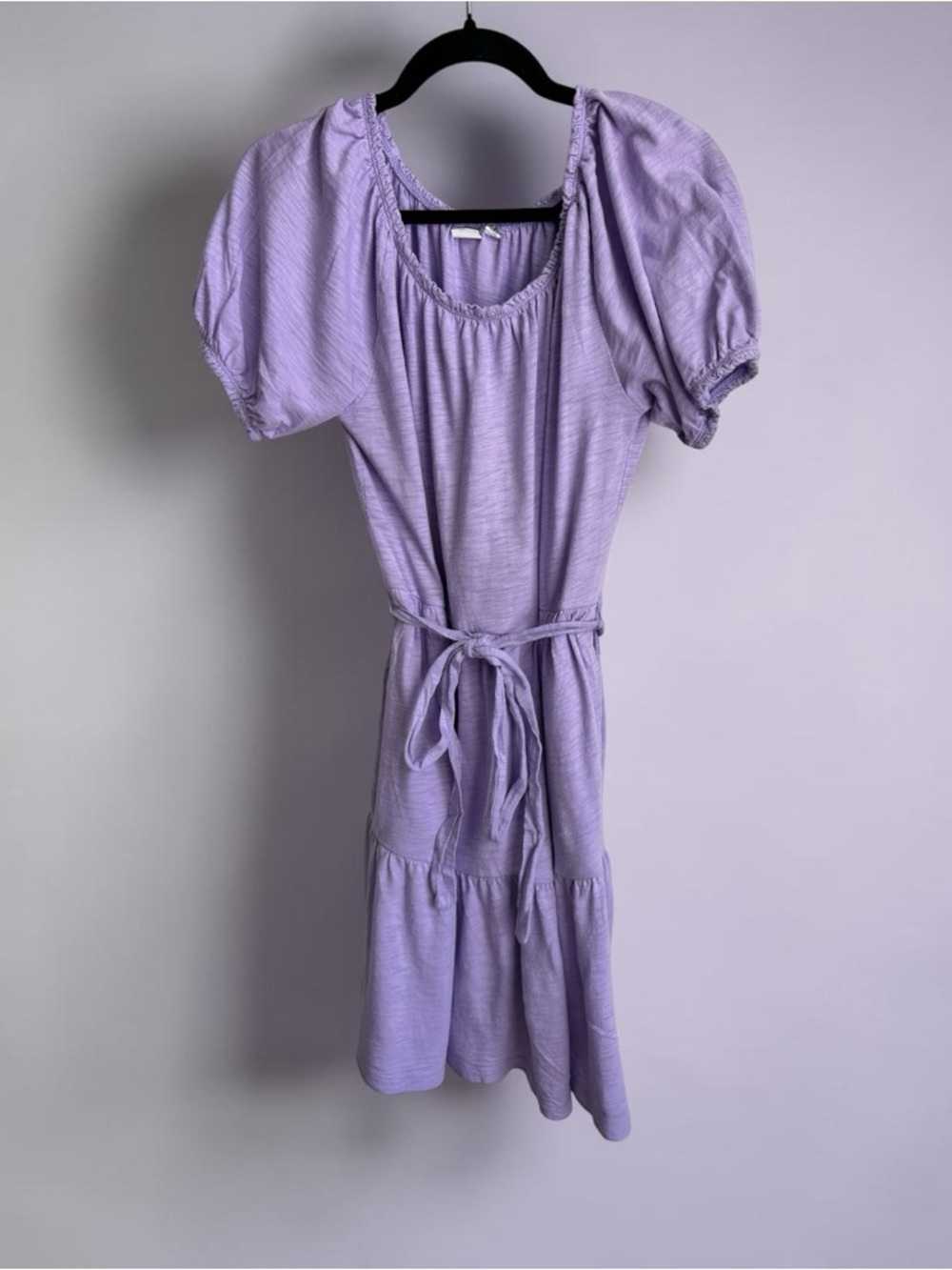 GAP Lavender Puff Sleeve Mini Dress Size M Tie Waist Ruffle Hem